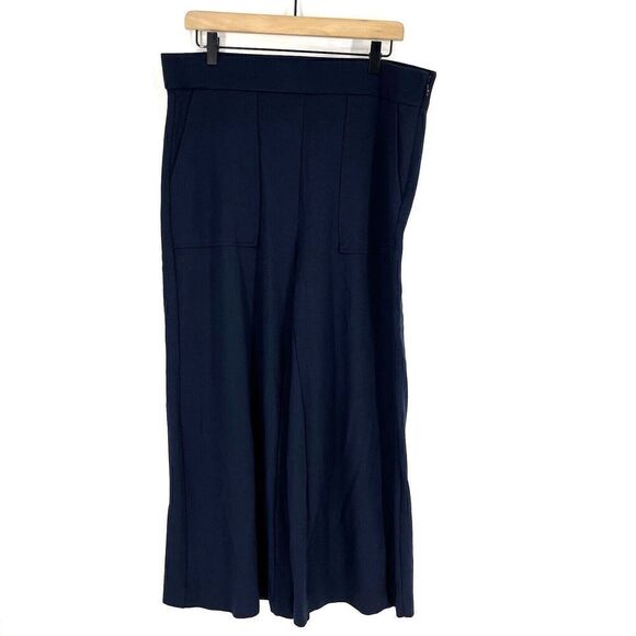 J Crew 365 Pants Size Large Womens Navy Side Zip Wide Leg Ponte Patch Pocket - Picture 1 of 9